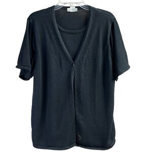 URBAN WORKS Ladies Black Cardigan with Faux Top Acrylic Cotton Size 14 / 16 1X
